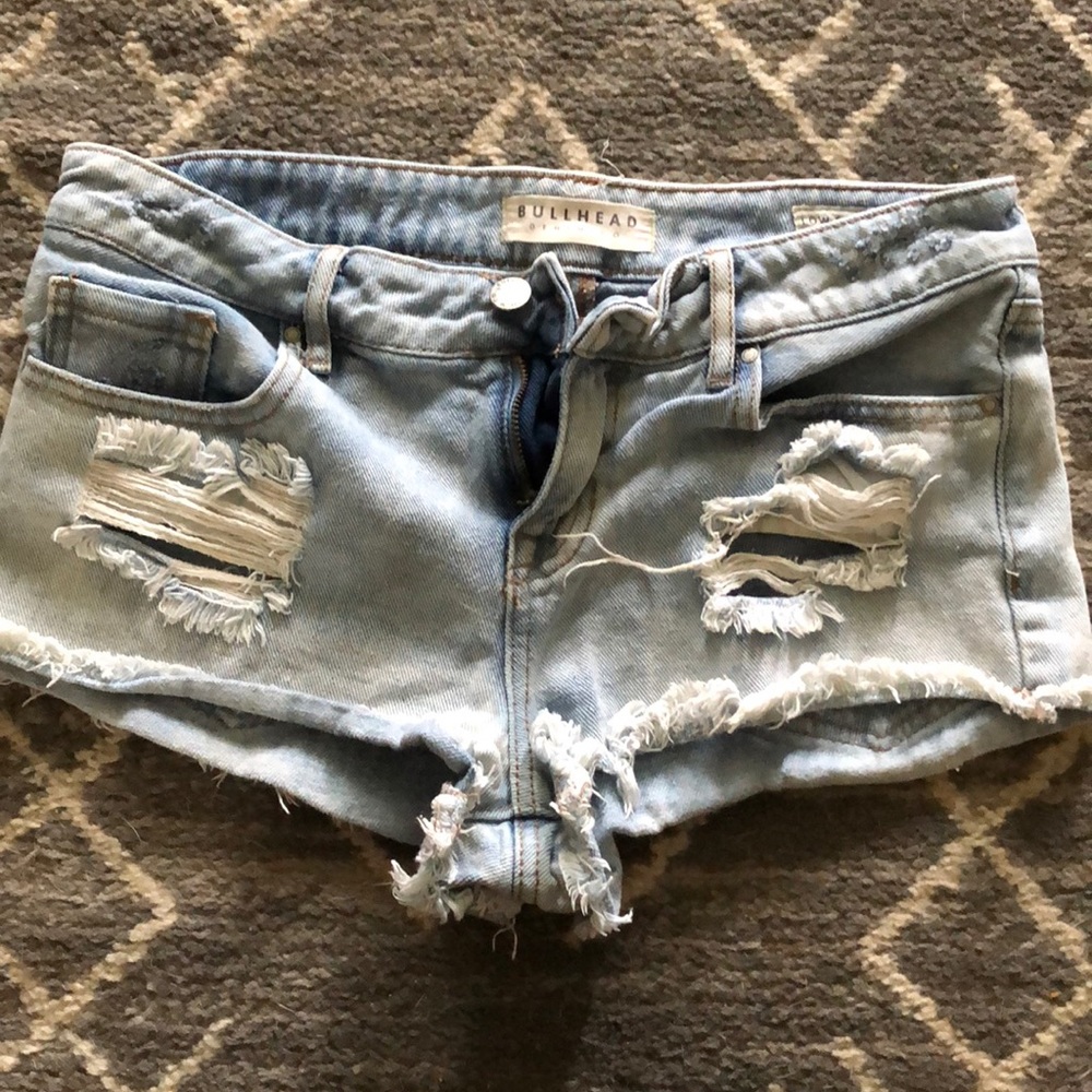 Low rise denim cutoffs